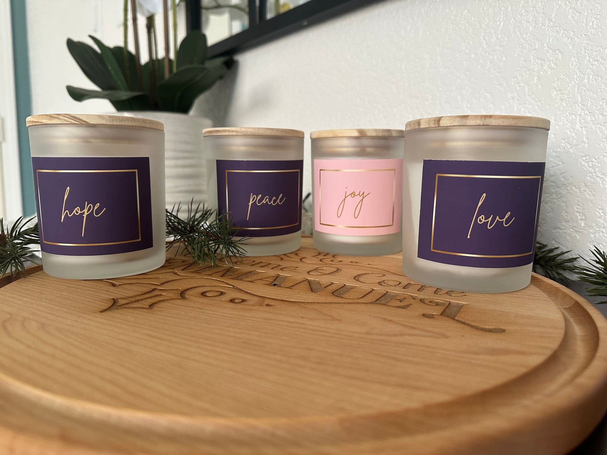 Dappled Designs Candles Fragrance Free - Cotton Wick Frosted Glass Advent Candle Set of 4 (Hand Poured 11 oz each)