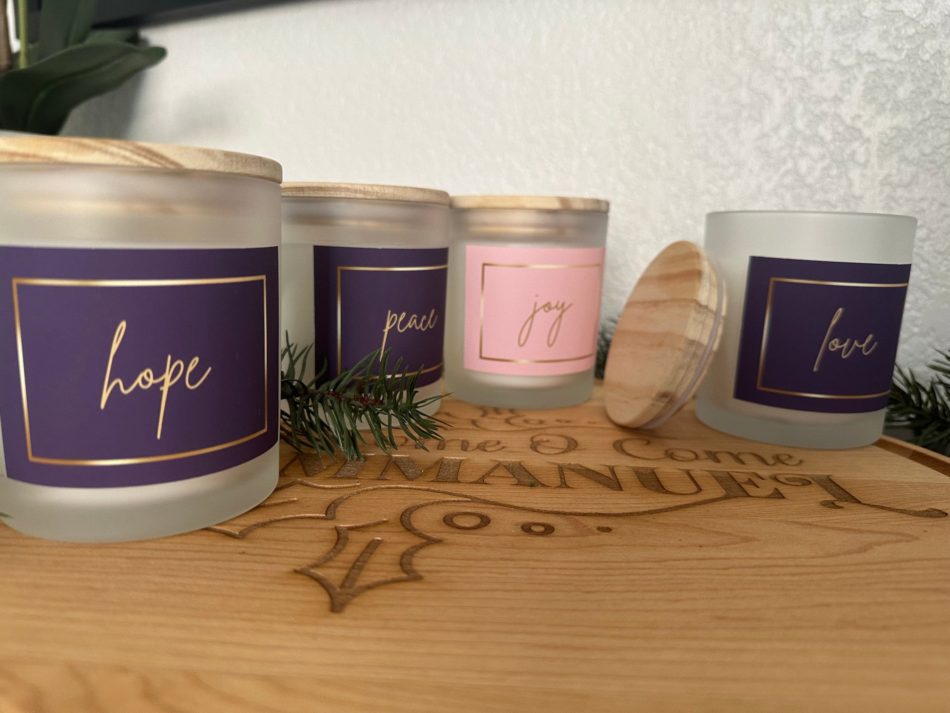 Dappled Designs Candles Fragrance Free - Cotton Wick Frosted Glass Advent Candle Set of 4 (Hand Poured 11 oz each)