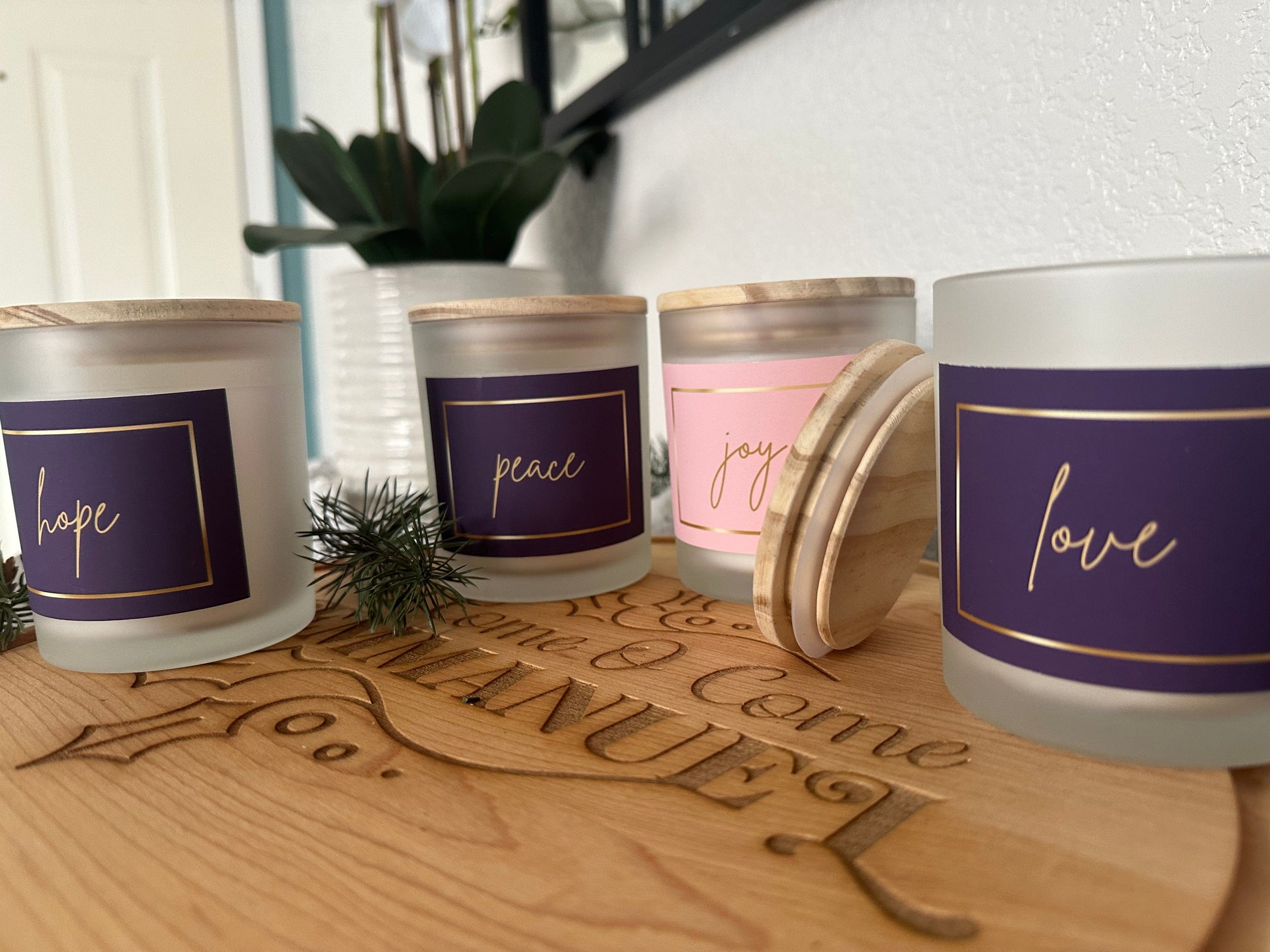 Dappled Designs Candles Fragrance Free - Cotton Wick Frosted Glass Advent Candle Set of 4 (Hand Poured 11 oz each)