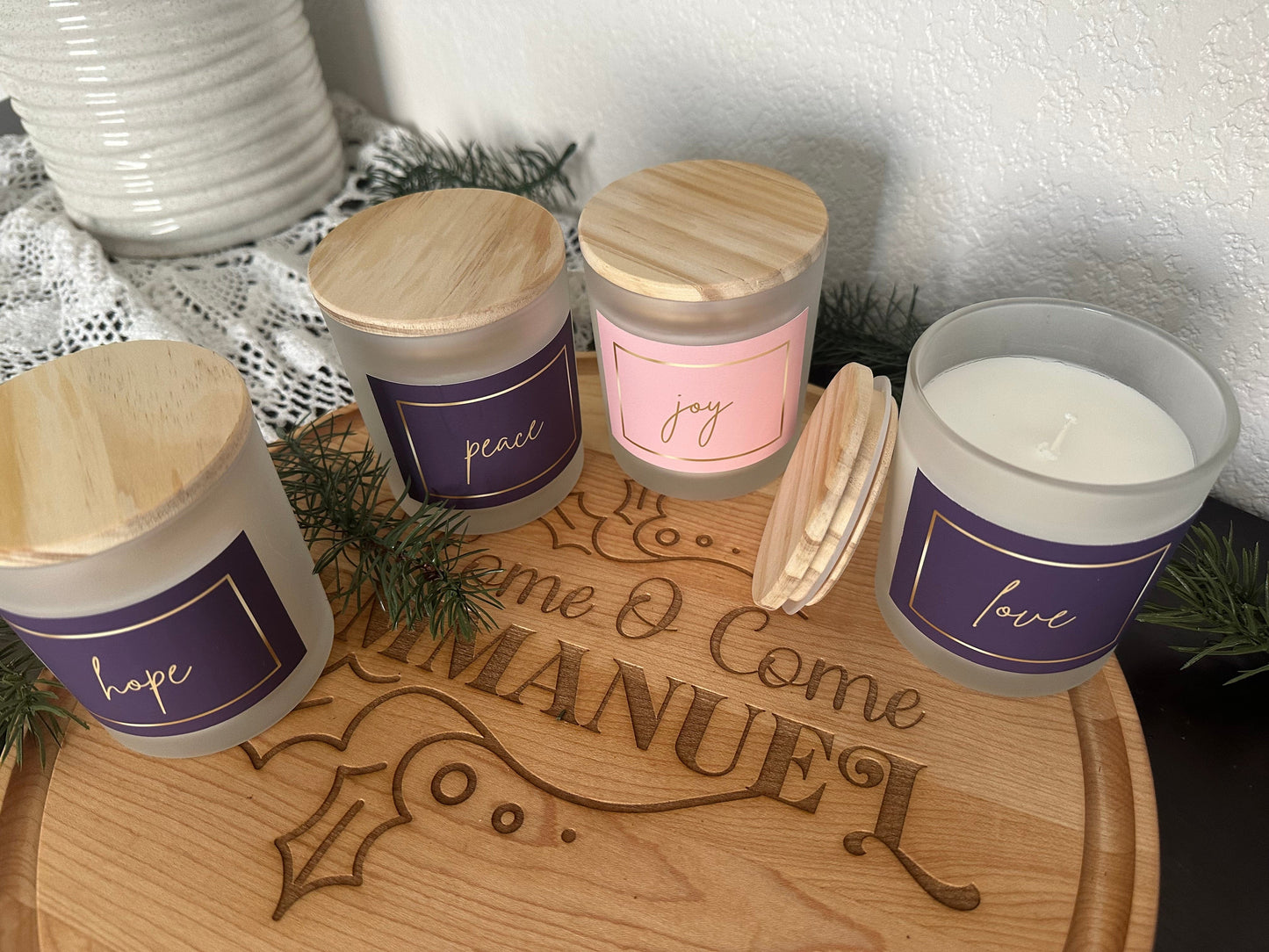 Dappled Designs Candles Fragrance Free - Cotton Wick Frosted Glass Advent Candle Set of 4 (Hand Poured 11 oz each)