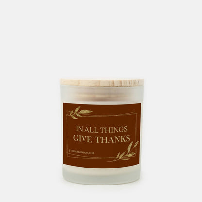 Dappled Designs Candles Fragrance Free - Cotton Wick "Give Thanks" Hand Poured 11 oz Frosted Glass Candle