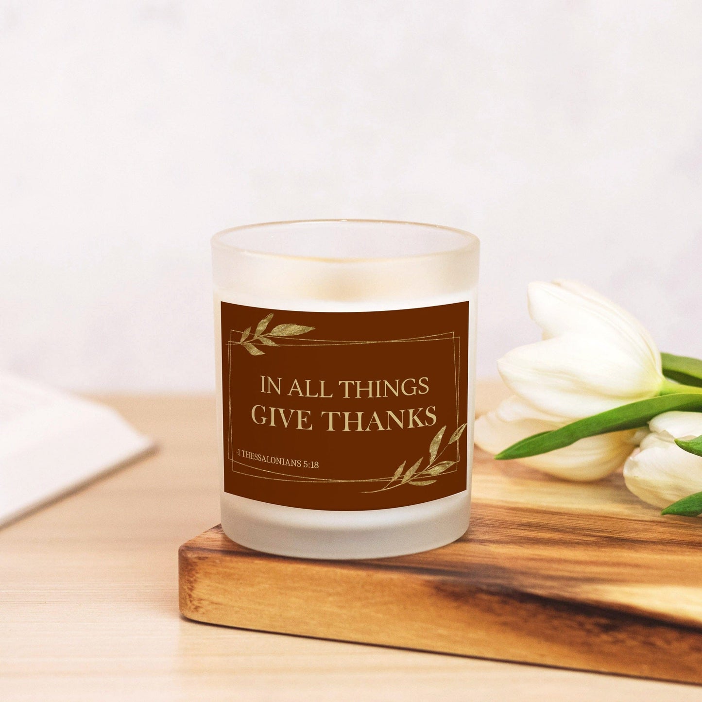 Dappled Designs Candles "Give Thanks" Hand Poured 11 oz Frosted Glass Candle