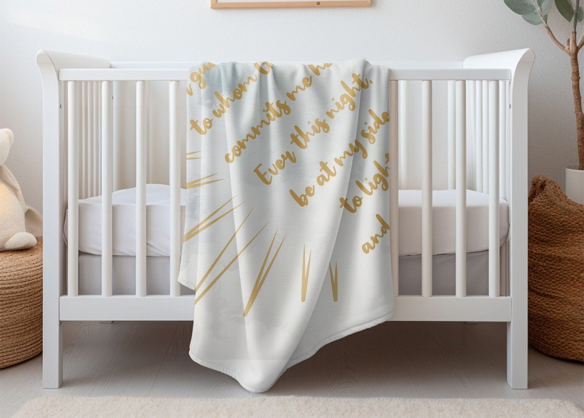 Printed Mint Angel of God Prayer Baby Fleece Blanket