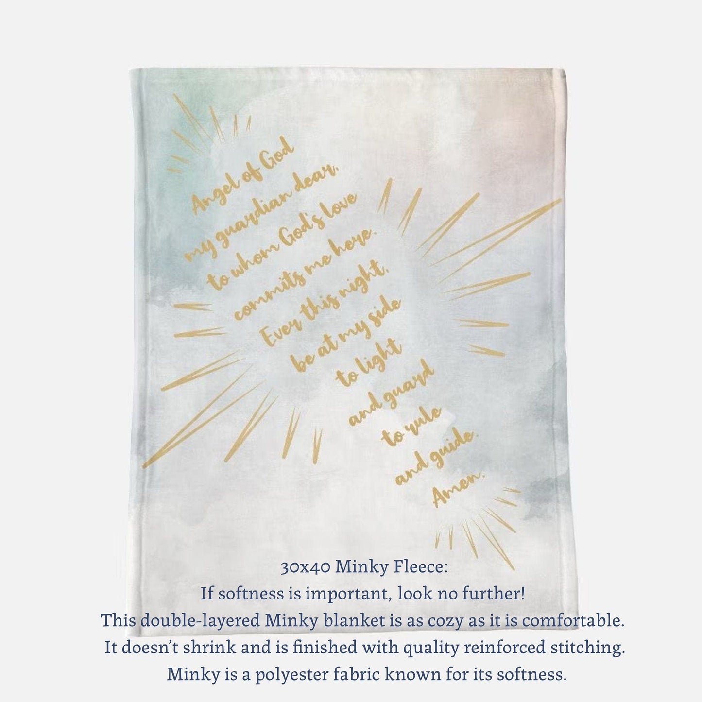 Printed Mint Minky Fleece (30x40) Angel of God Prayer Baby Fleece Blanket