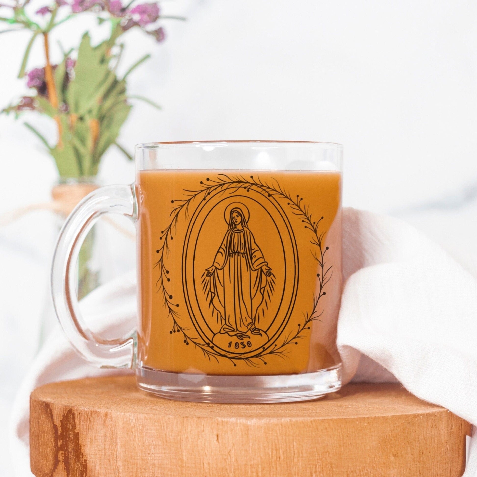 Printed Mint Mugs 1 - Miraculous Medal $24.95+Shipping Traditional Catholic 10oz Glass Mugs (Optional Set of 4 Styles)