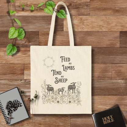 Printify Bags Natural / 15" x 16" Feed My Lambs Canvas Mass Tote