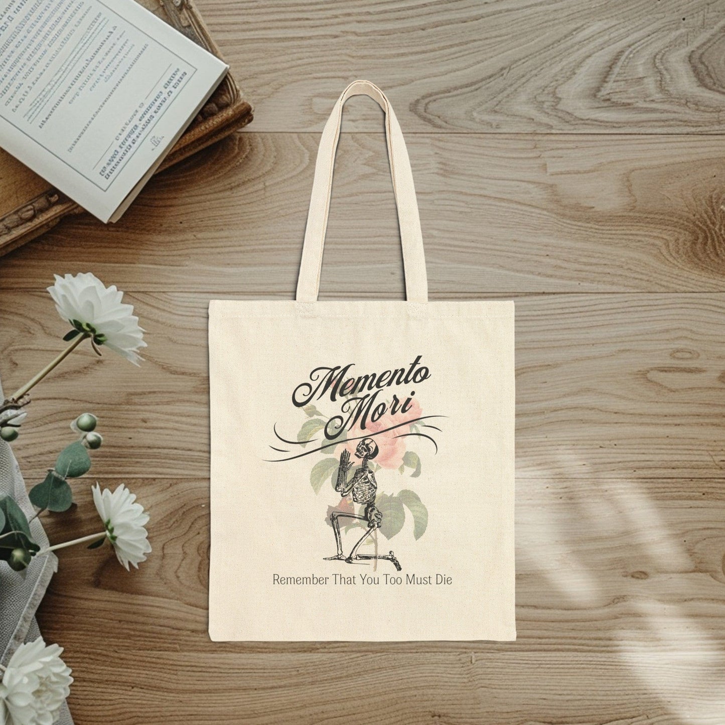 Printify Bags Natural / 15" x 16" Memento Mori Cotton Canvas Tote Bag