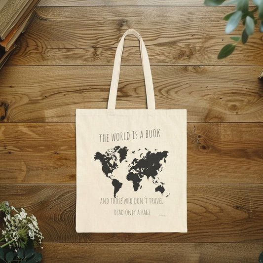 Printify Bags Natural / 15" x 16" World Is A Book St. Augustine Quote Travel Tote