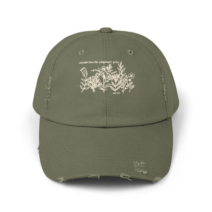 Printify Hats Light Olive / One size Consider the Wildflowers Distressed Cap