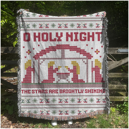 Printify Home Decor O Holy Night Ugly Christmas Sweater Woven Blanket