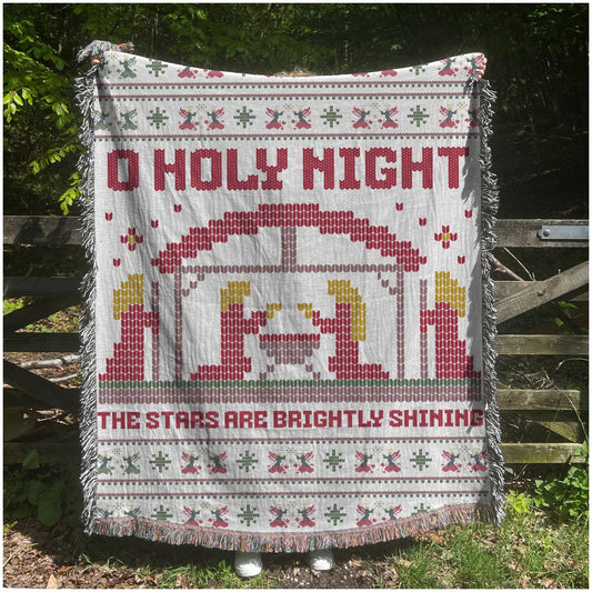 Printify Home Decor O Holy Night Ugly Christmas Sweater Woven Blanket