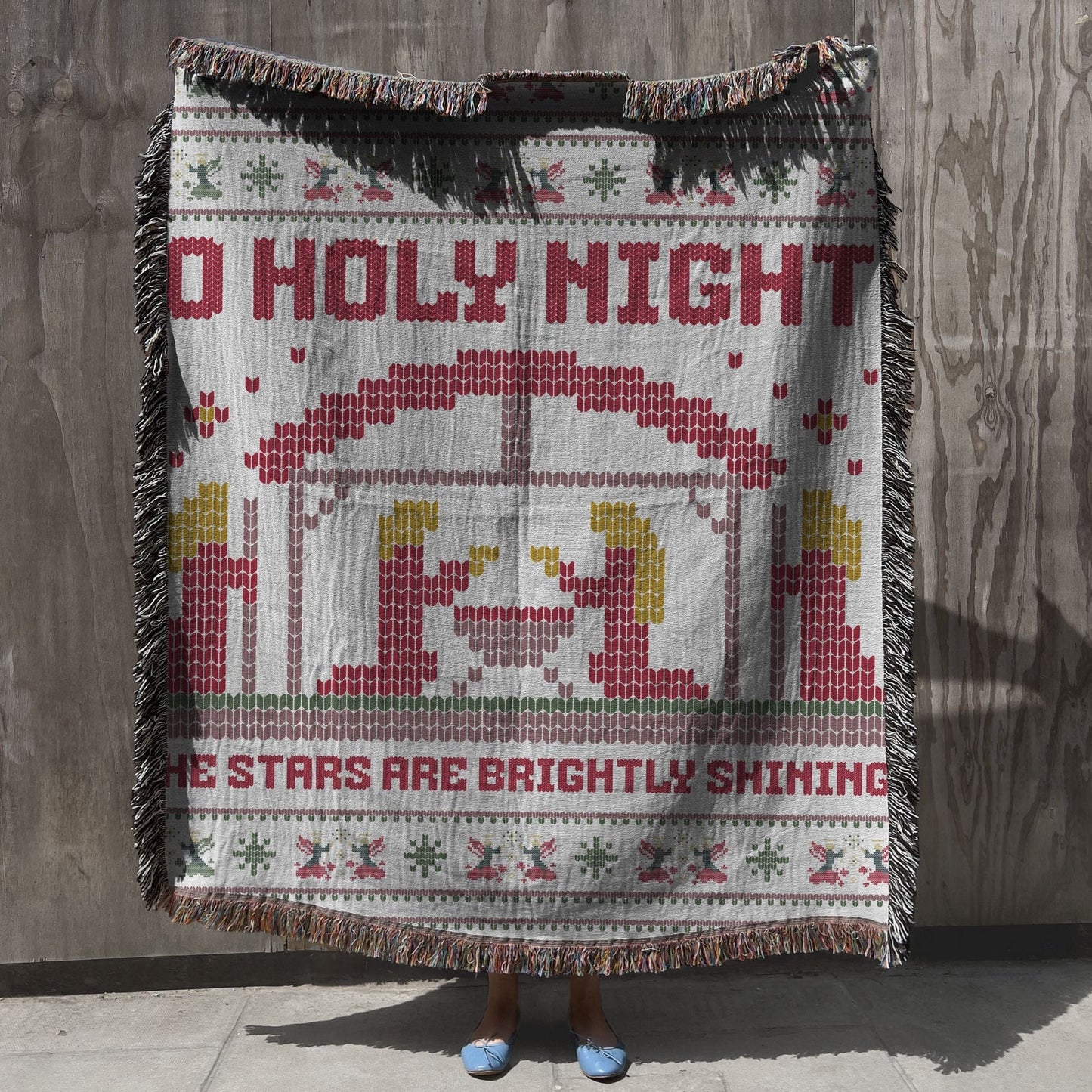 Printify Home Decor O Holy Night Ugly Christmas Sweater Woven Blanket