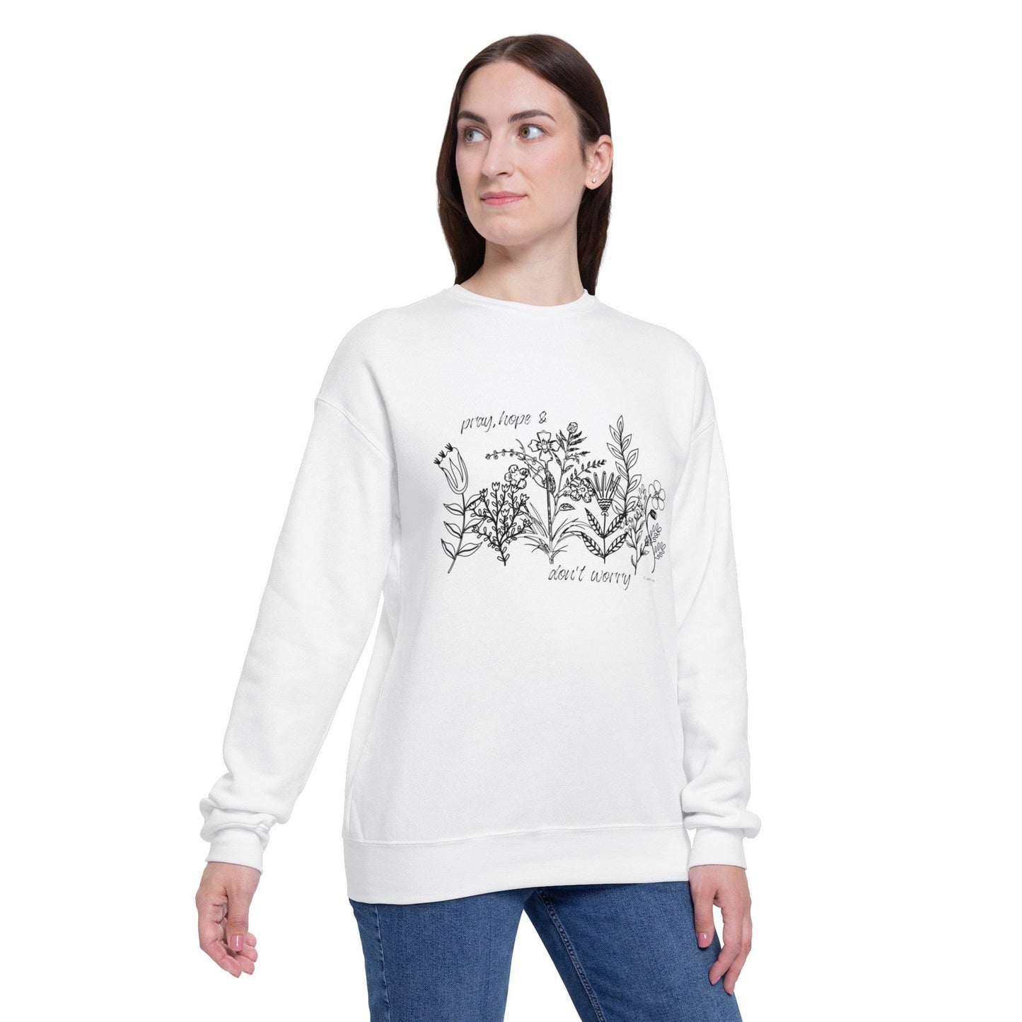 Printify Sweatshirt Wildflower Pray Hope Don't Worry Drop Shoulder Sweatshirt