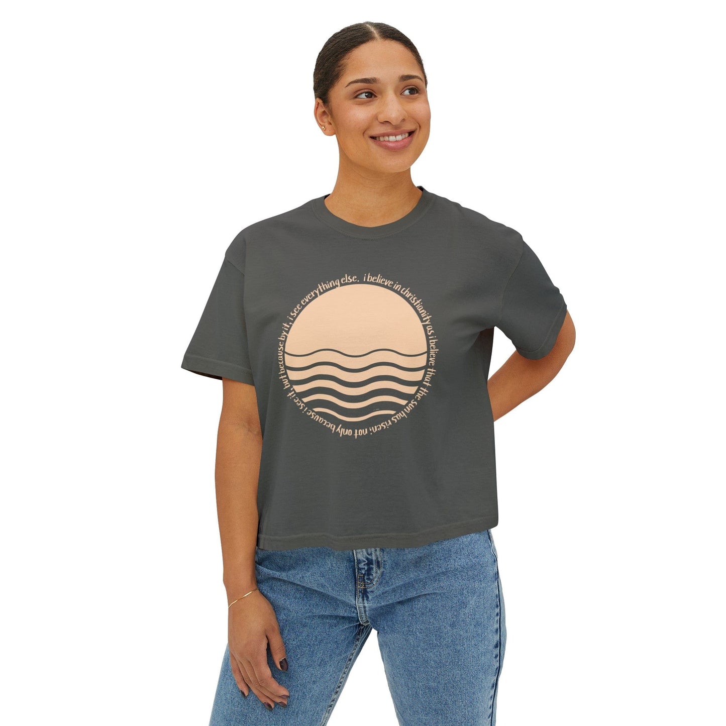 Printify T-Shirt Retro Sun C.S. Lewis Quote Women's Boxy Tee