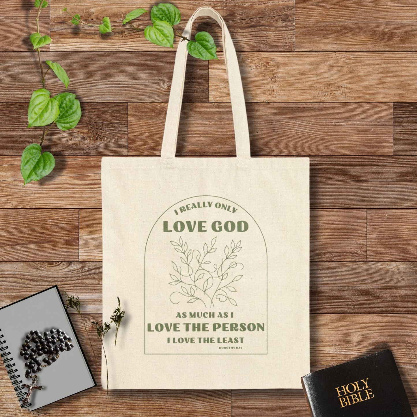 Printify Tote Bags Natural / 15" x 16" Dorothy Day Love God Love People Canvas Tote