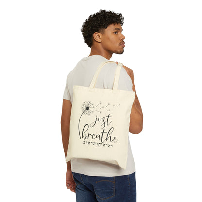 Printify Tote Bags Natural / 15" x 16" Just Breathe YHWH Cotton Canvas Tote Bag