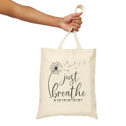 Printify Tote Bags Natural / 15" x 16" Just Breathe YHWH Cotton Canvas Tote Bag