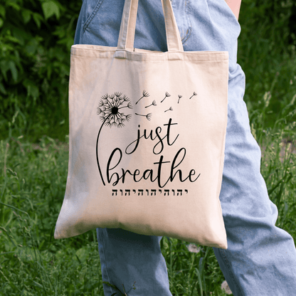 Printify Tote Bags Natural / 15" x 16" Just Breathe YHWH Cotton Canvas Tote Bag