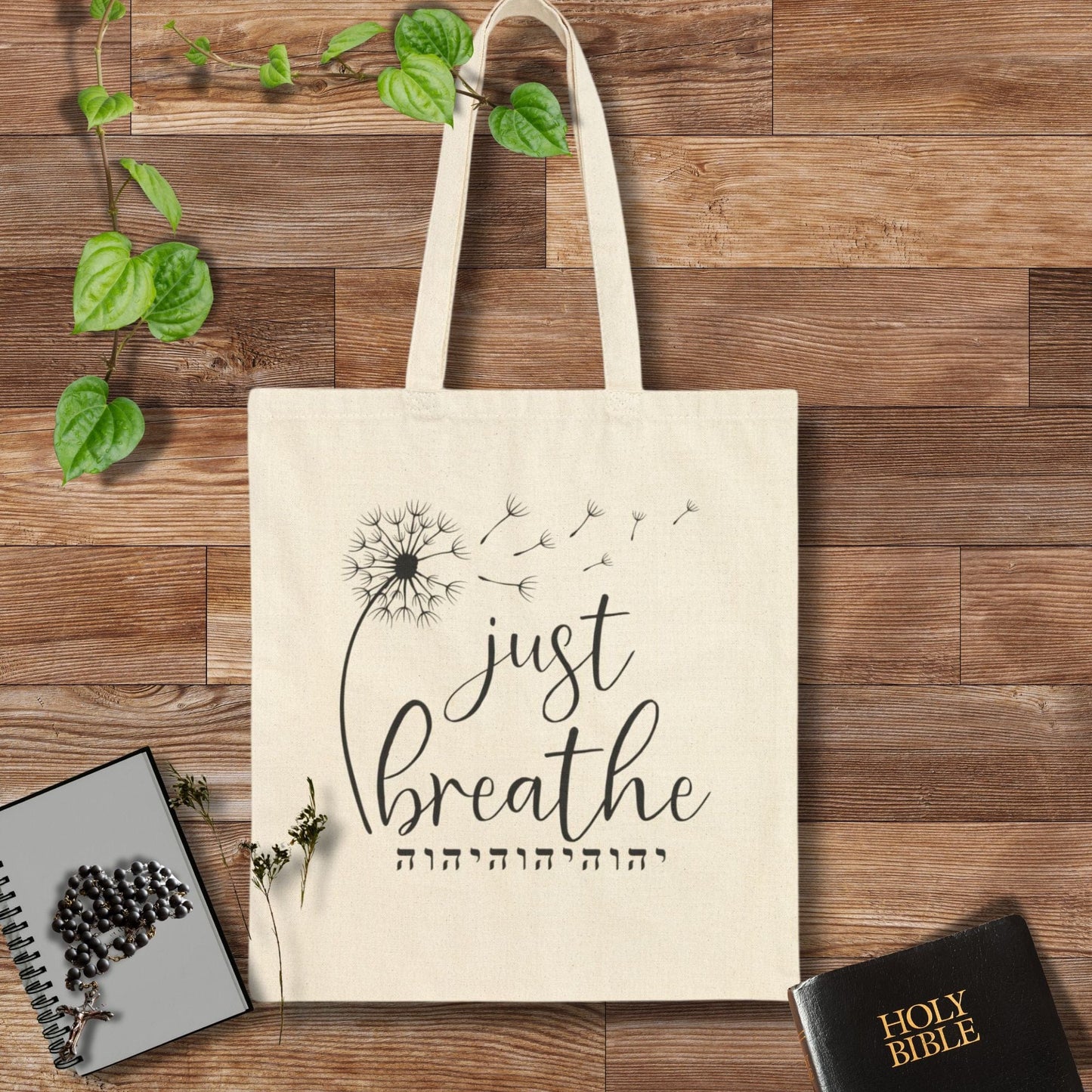 Printify Tote Bags Natural / 15" x 16" Just Breathe YHWH Cotton Canvas Tote Bag