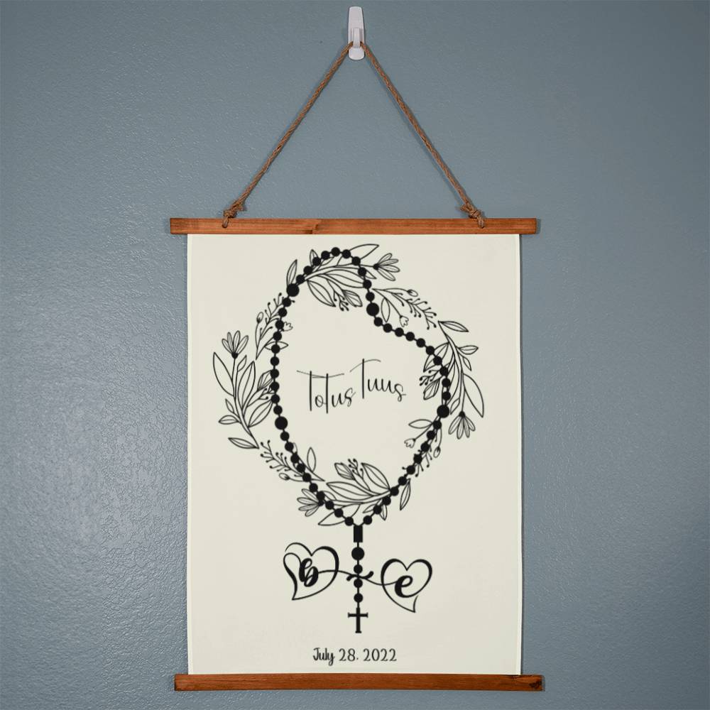 ShineOn Fulfillment Wall Art Personalized Totus Tuus Wood Framed Wedding/Consecration Date Tapestry