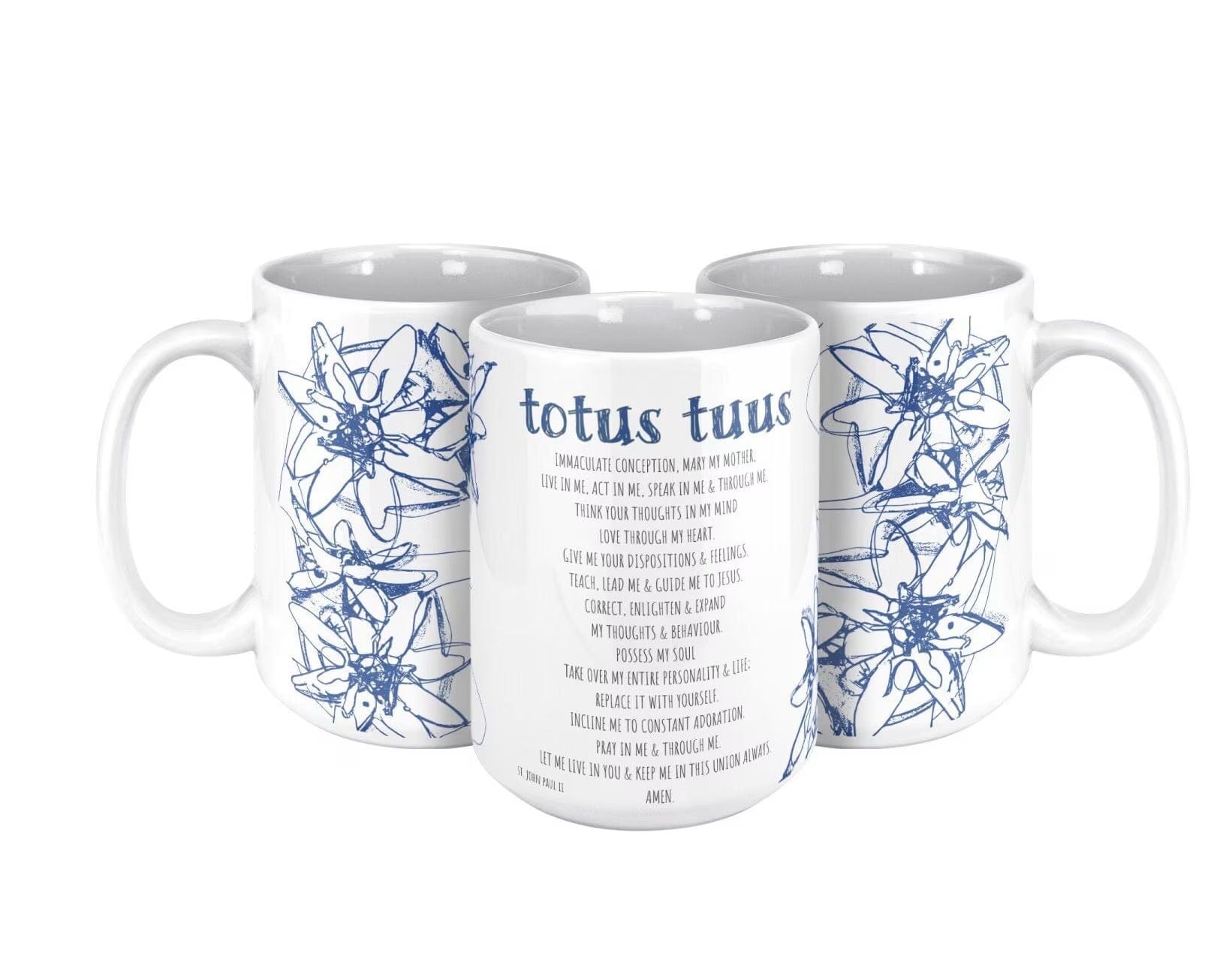 teelaunch Full Wrap Blue Totus Tuus John Paul II Prayer Floral Mug