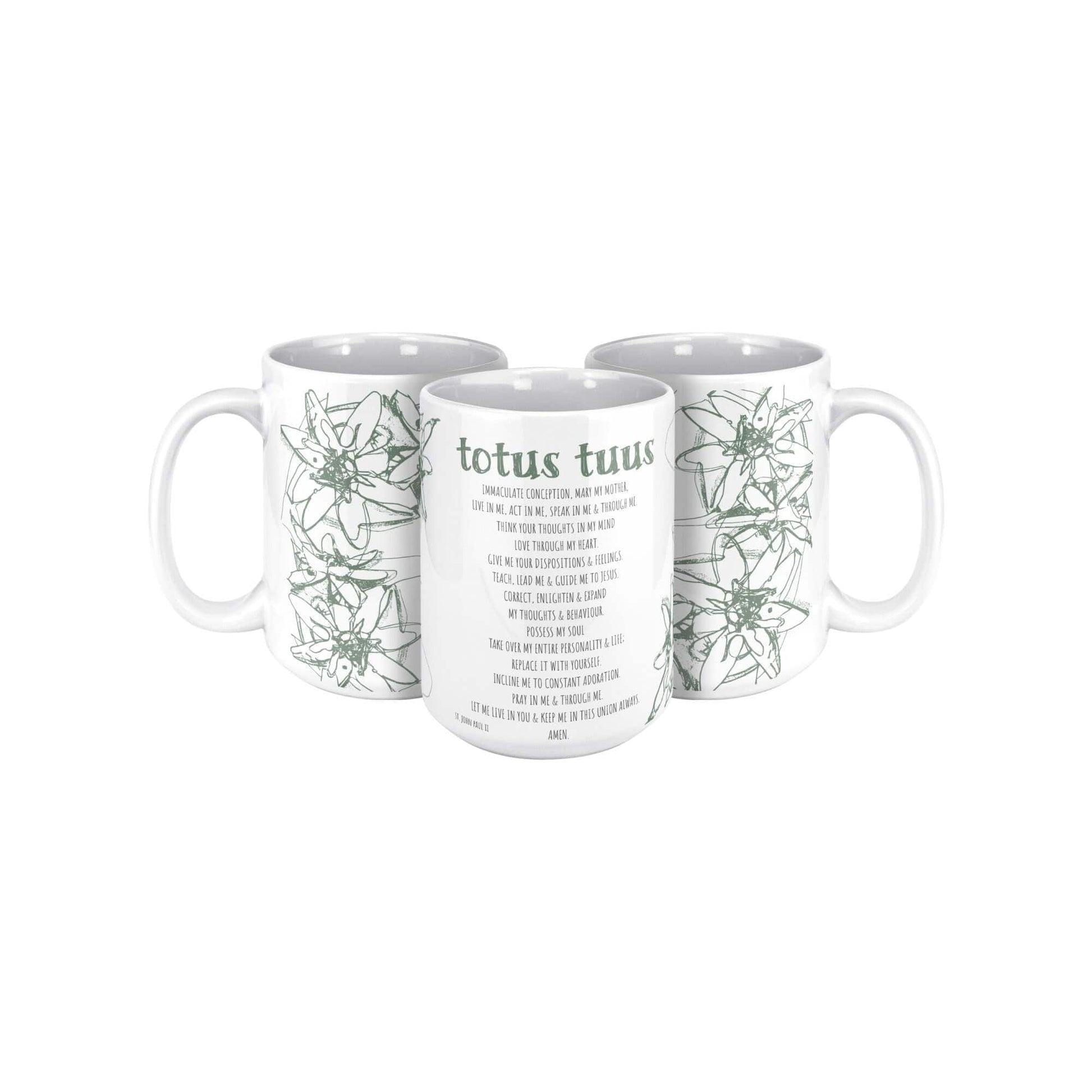 teelaunch Full Wrap Green Totus Tuus John Paul II Prayer Floral Mug