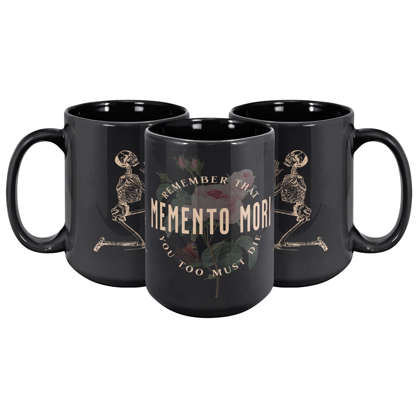 teelaunch Full Wrap Memento Mori Rose Skeleton Black Mug