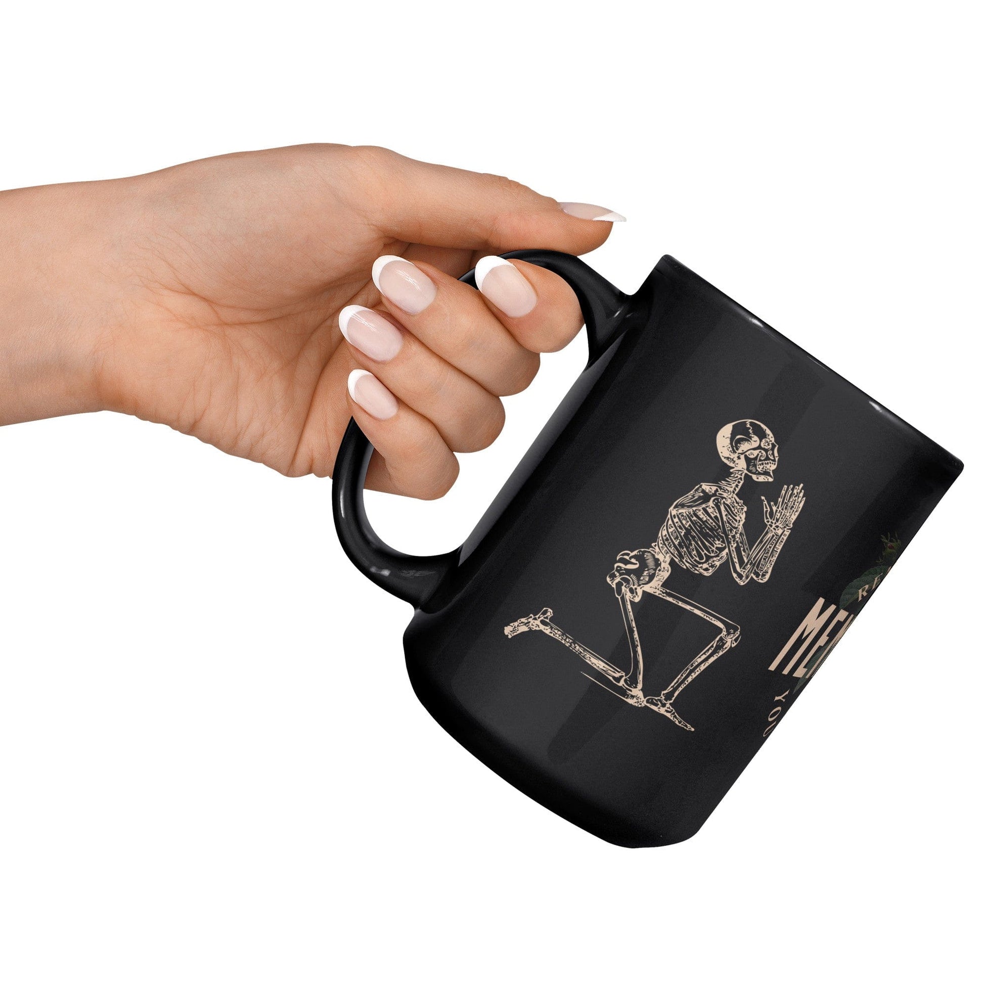 teelaunch Full Wrap Memento Mori Rose Skeleton Black Mug