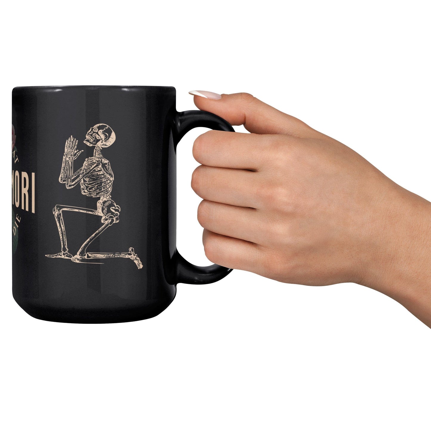 teelaunch Full Wrap Memento Mori Rose Skeleton Black Mug