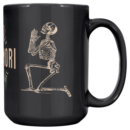 teelaunch Full Wrap Memento Mori Rose Skeleton Black Mug