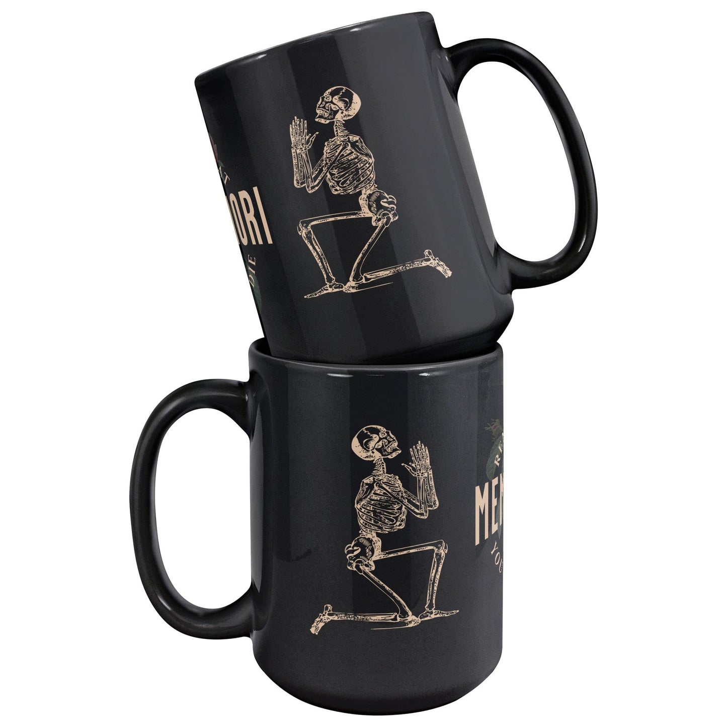 teelaunch Full Wrap Memento Mori Rose Skeleton Black Mug