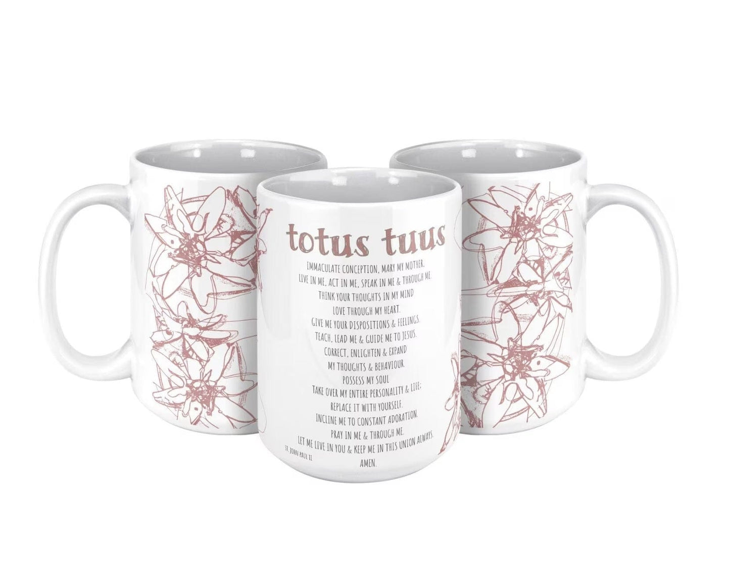 teelaunch Full Wrap Pink Totus Tuus John Paul II Prayer Floral Mug