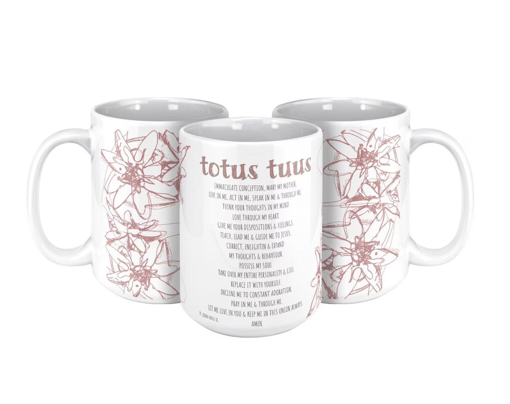 teelaunch Full Wrap Pink Totus Tuus John Paul II Prayer Floral Mug